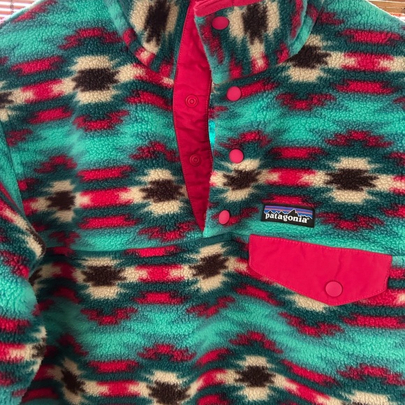 Patagonia Synchilla Wild DesertTeal/Cherry Aztec Fleece Pullover - Picture 5 of 11